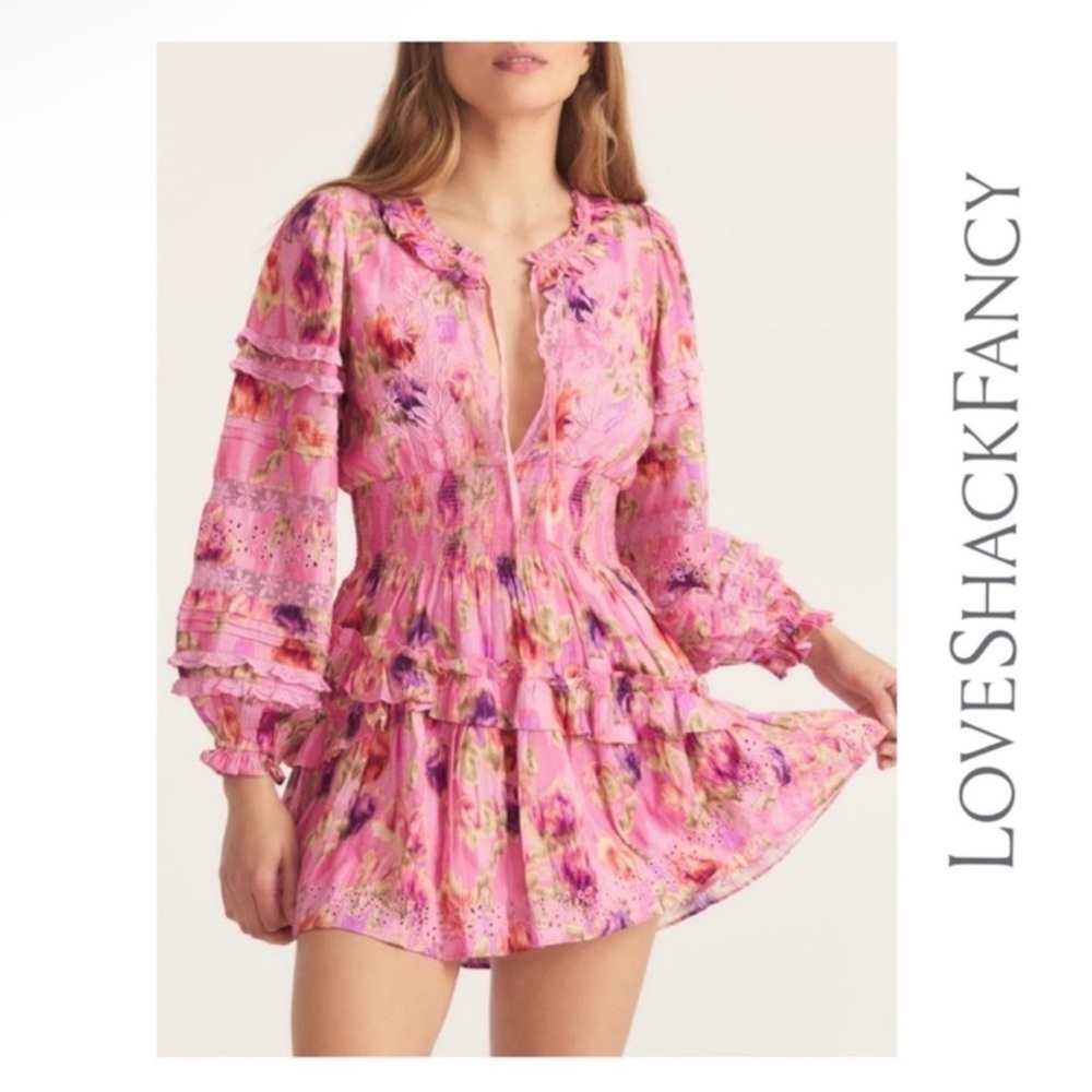 LoveShackFancy Pink Floral Mini Dress